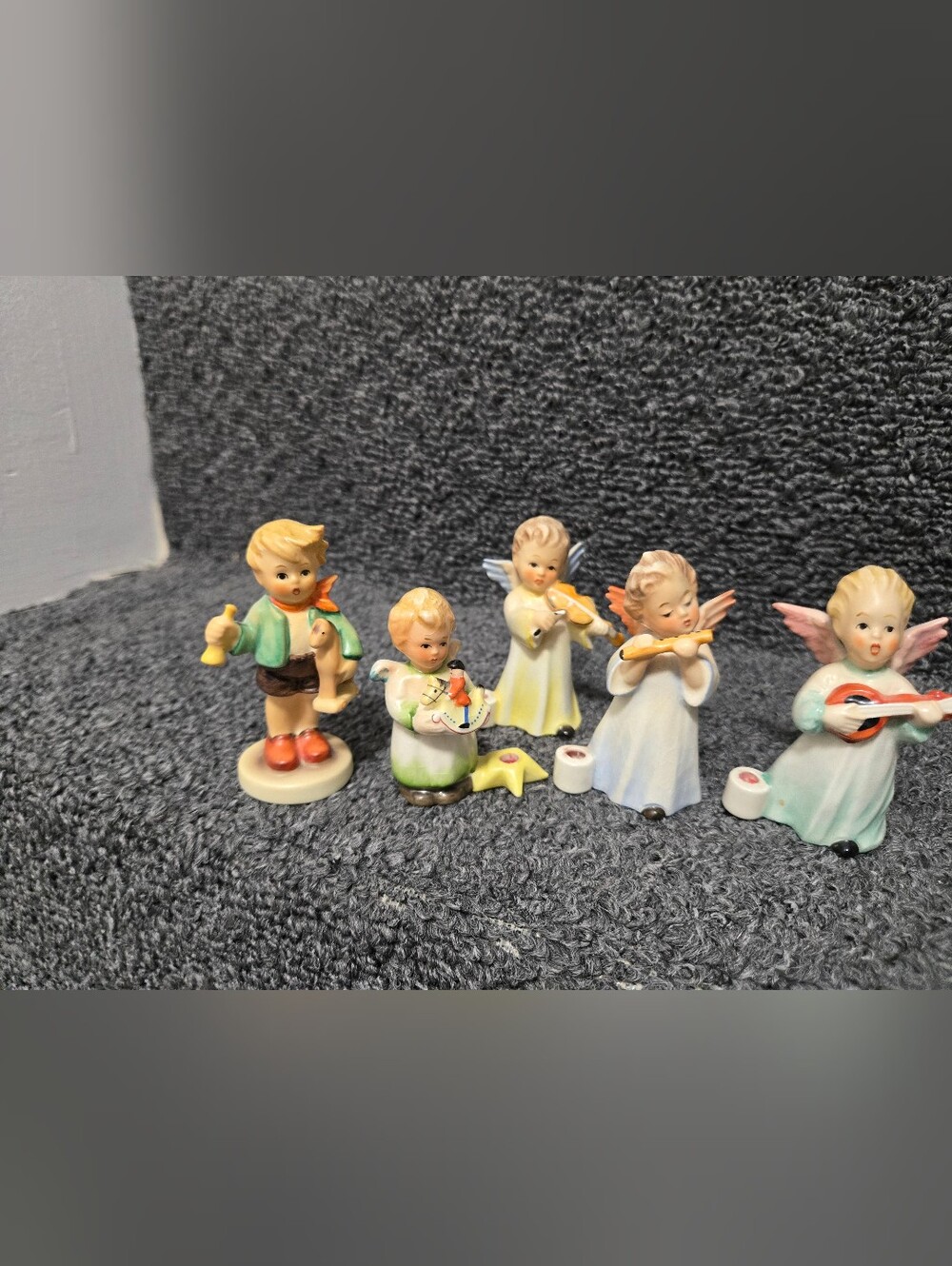 Hummel Hand-Painted Ceramic Angel & Child Figurine Set - Pastel Colors